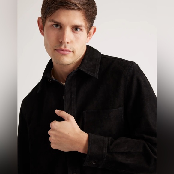 NWT Quince 100% Goat Suede Leather Overshirt Black Men Size Small - Picture 3 of 9